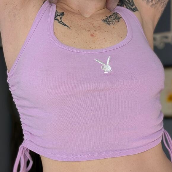 Pink Playboy Scrunch Side Crop Top - Picture 10 of 10